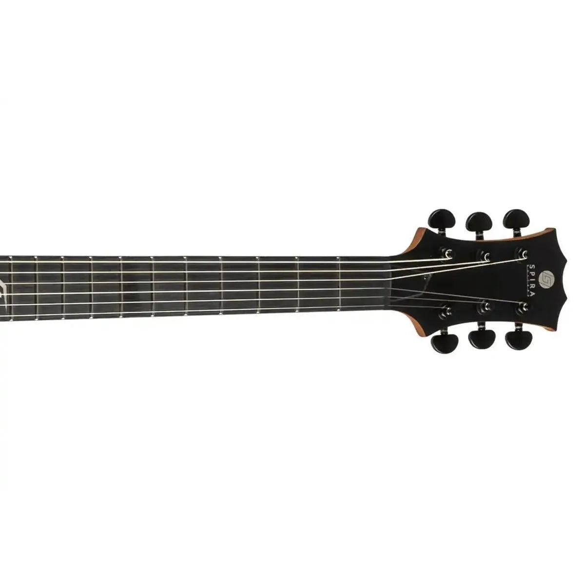Spira L-400 electric guitar headstock and fretboard with black tuners and dark wood finish.