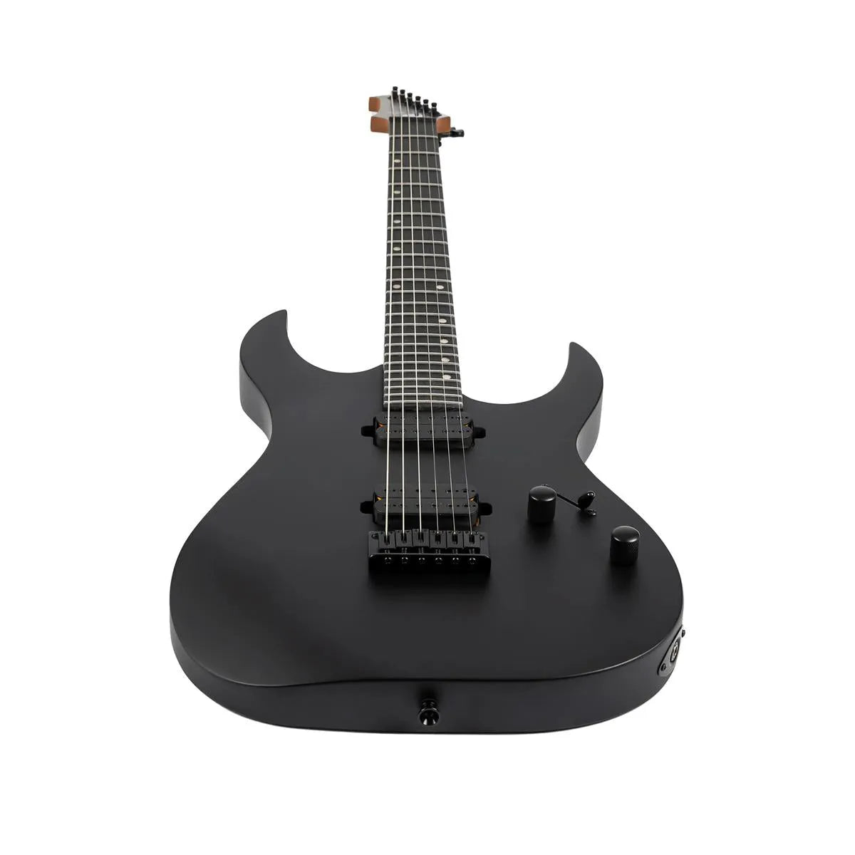 Spira S-400 MBK solid body Stratocaster electric guitar in satin black with ebony fretboard.