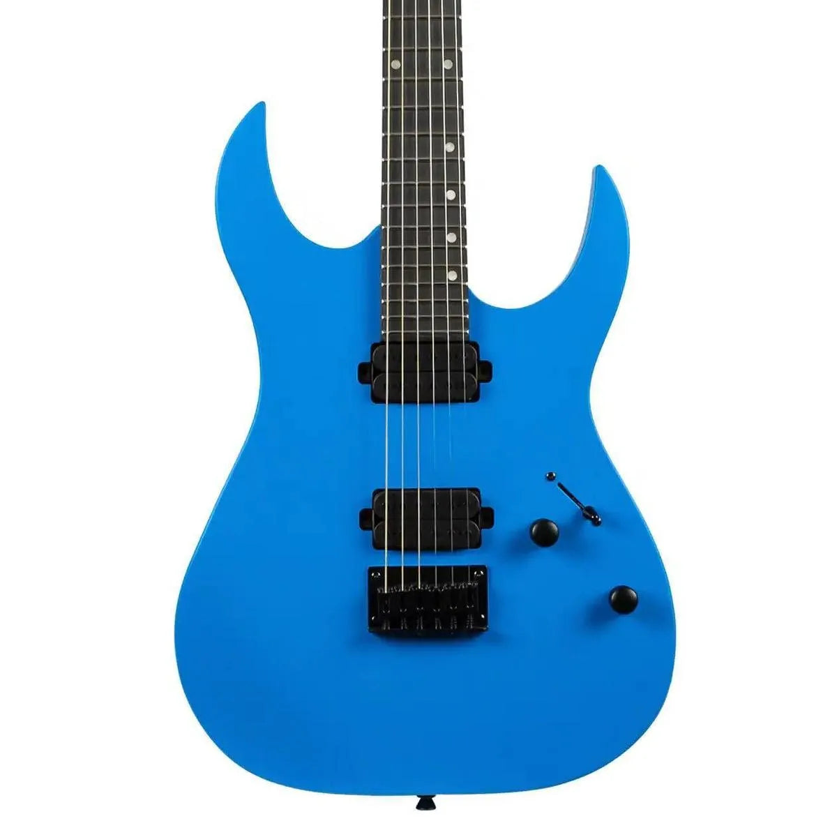 Spira S-400 MBL electric guitar with a satin blue solid body, black hardware, and ebony fretboard.