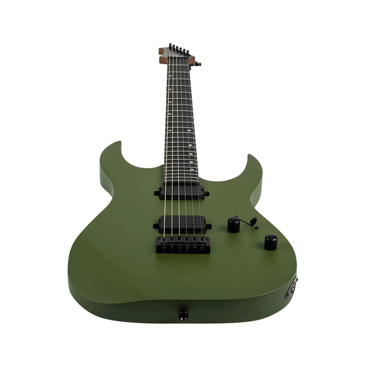 Spira S-400 MGR dark green solid body electric guitar with black hardware and ebony tech fretboard.