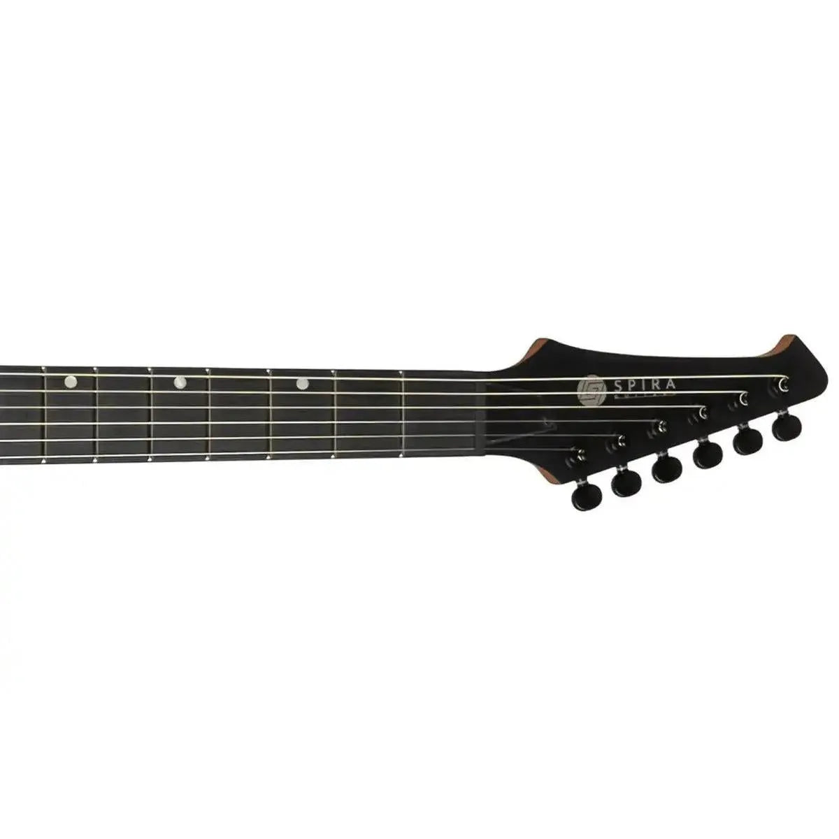 Spira S-400 MGR Dark Green Stratocaster electric guitar headstock and fretboard.