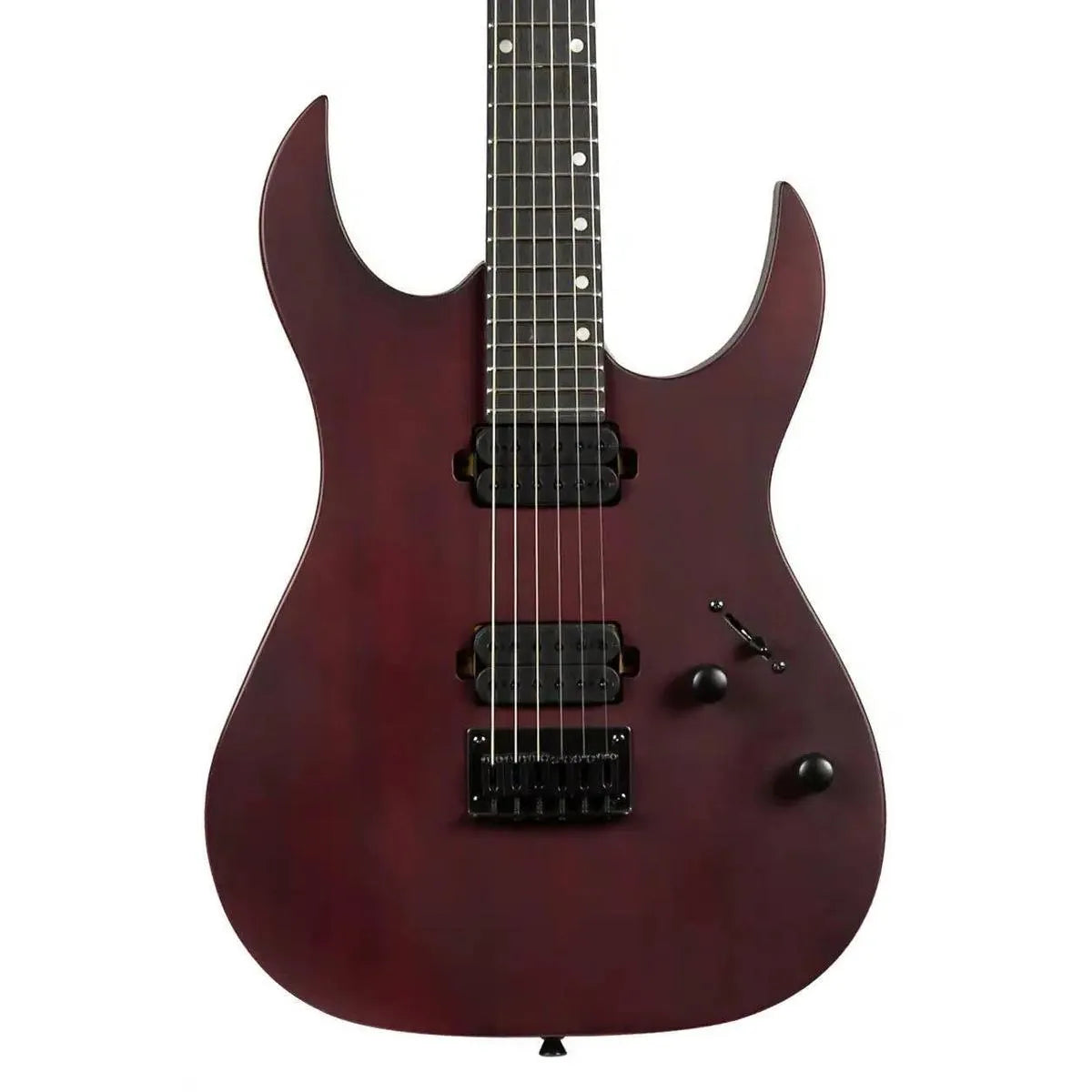 Spira S-400 MWR Wine Red solid body electric guitar with black hardware and humbuckers.