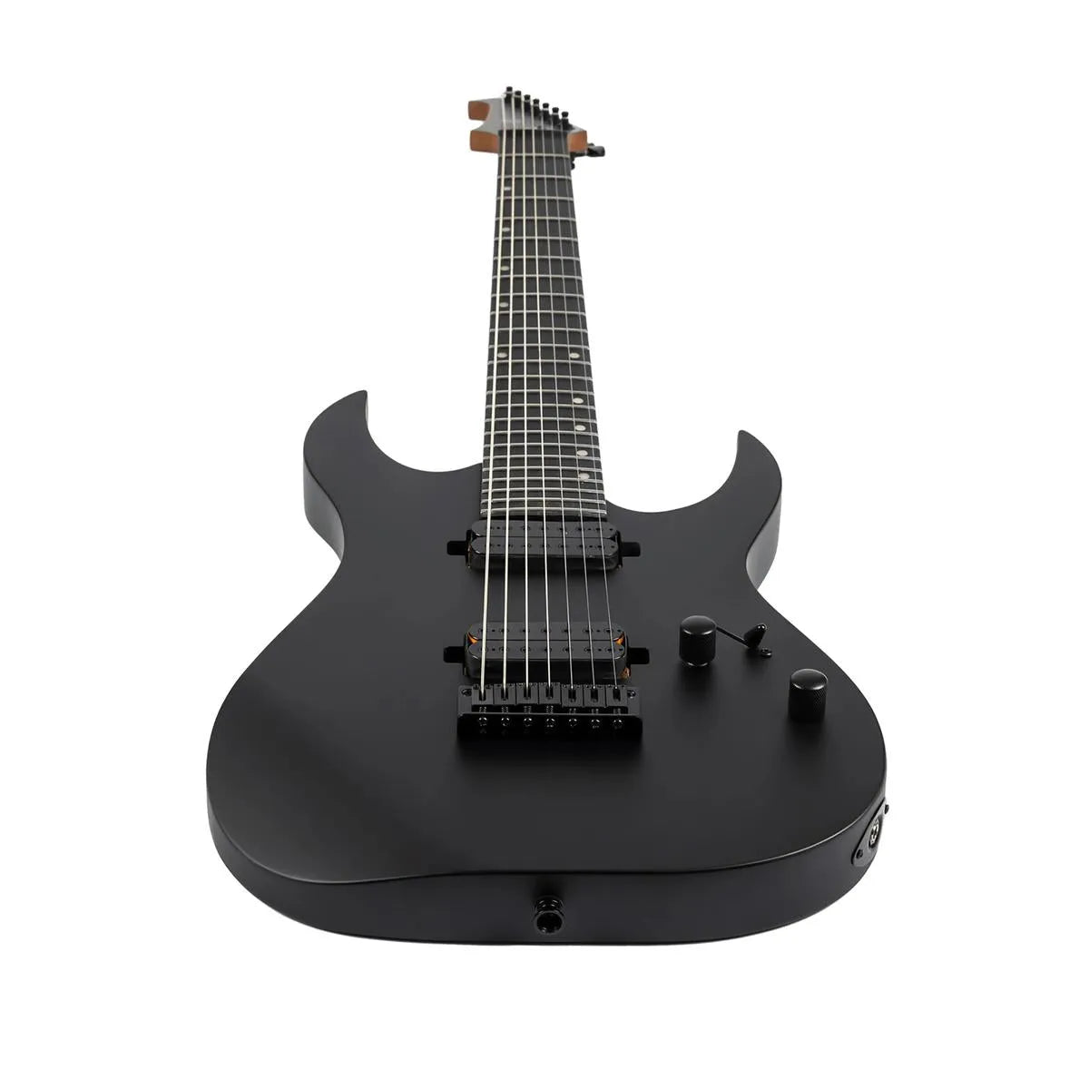 Spira S-407 MBK 7-string Stratocaster electric guitar in satin black with ebony fretboard.