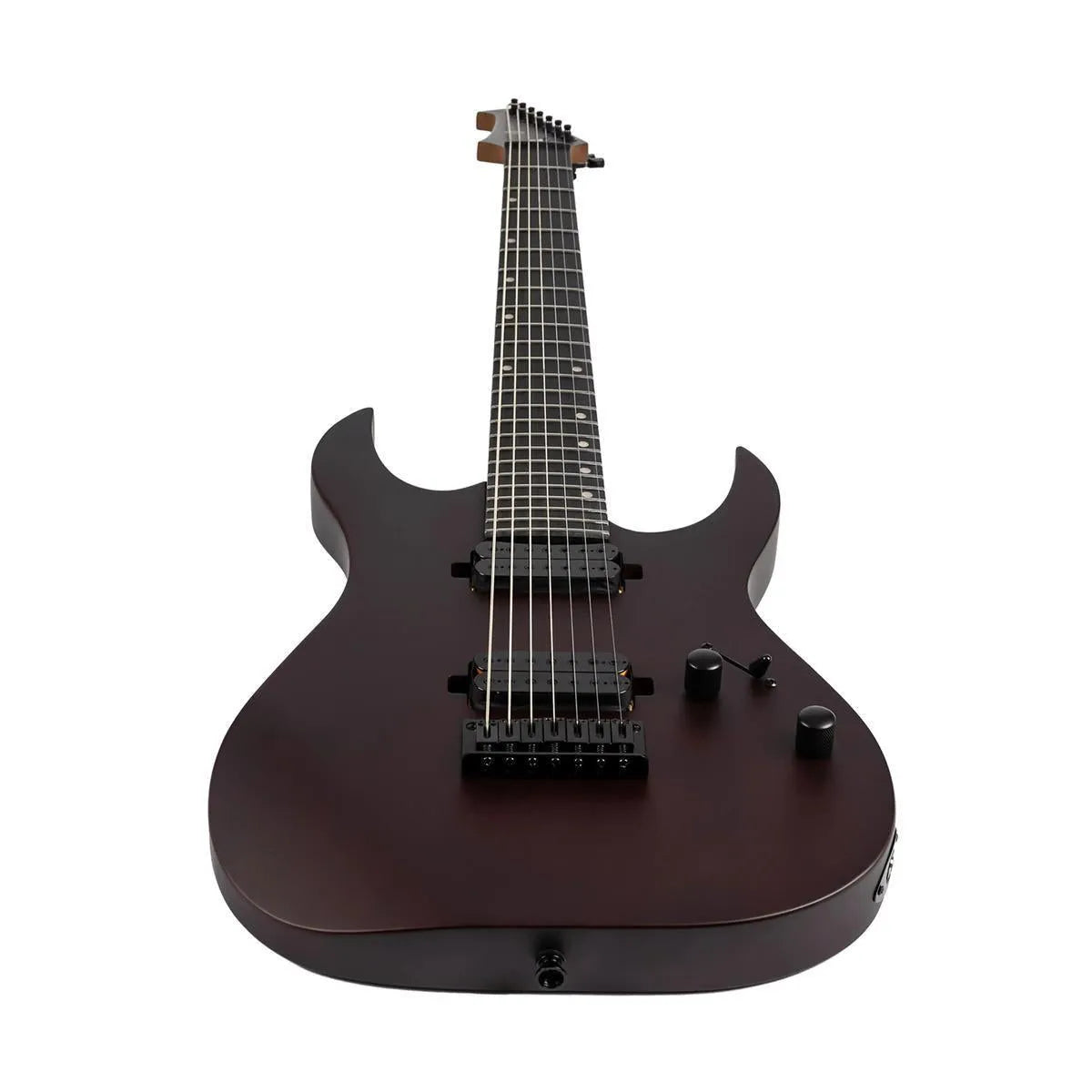 Spira S-407 MWR Wine Red 7-string electric guitar with black hardware and satin finish.