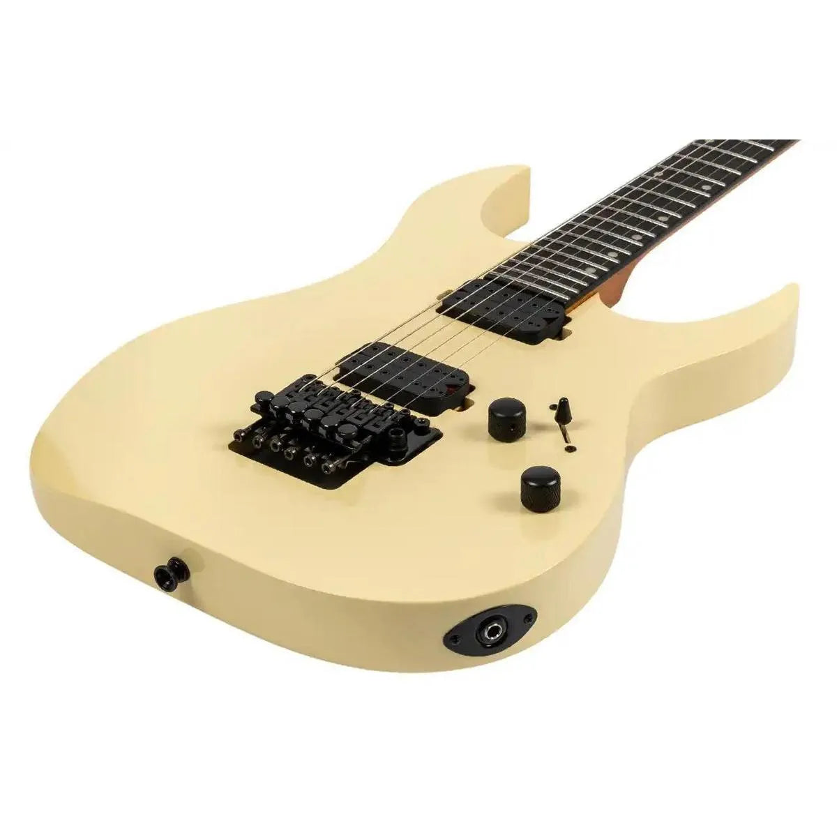 Spira S-420 AWH Alpine White solid body electric guitar with black hardware.