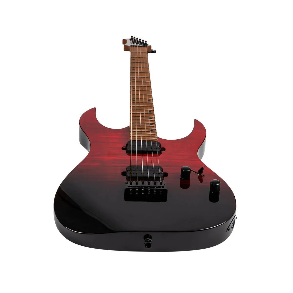 Spira S-450 TRD electric guitar with transparent red and black solid body, flamed maple top.
