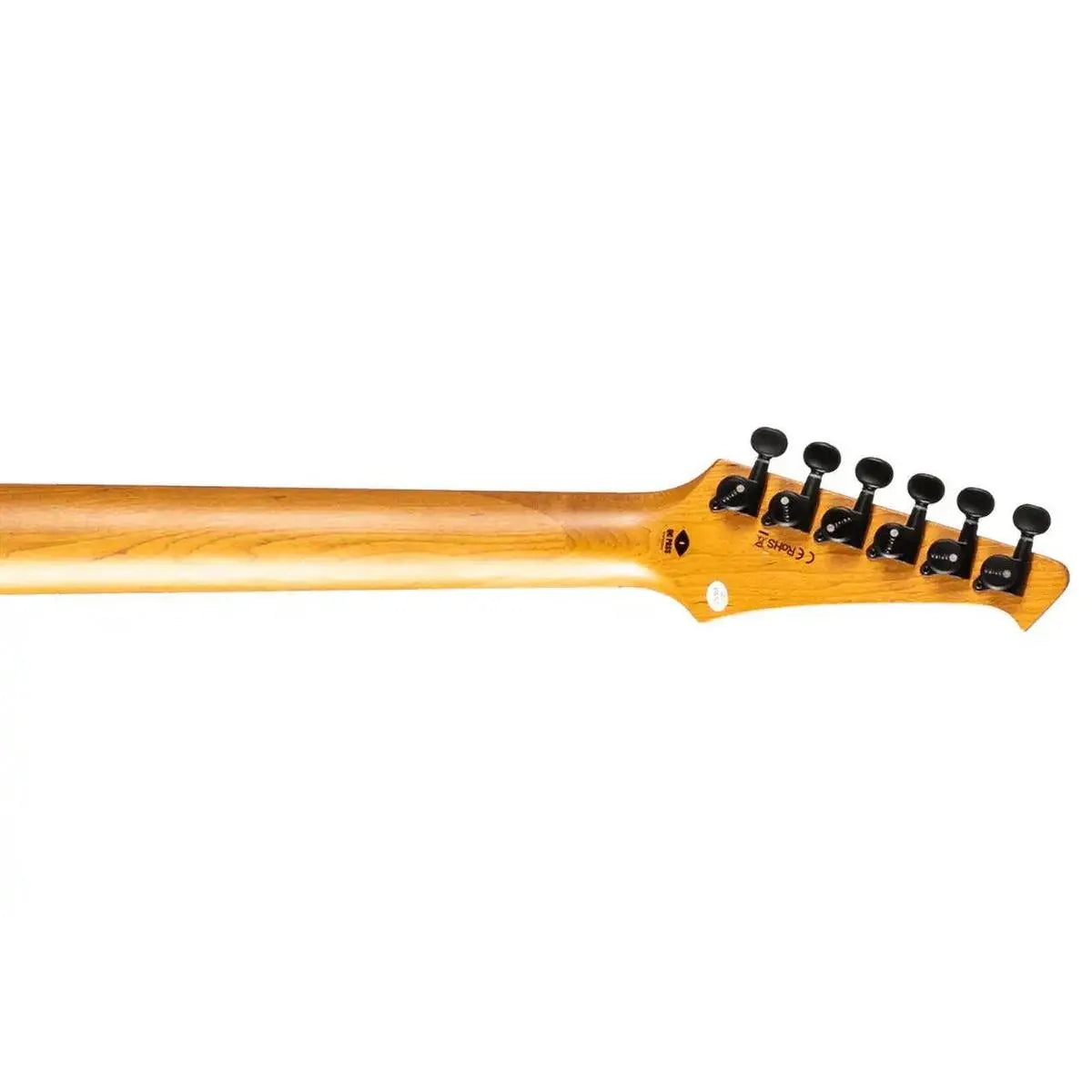 Spira S-500 electric guitar neck and headstock with black tuners and roasted maple finish.