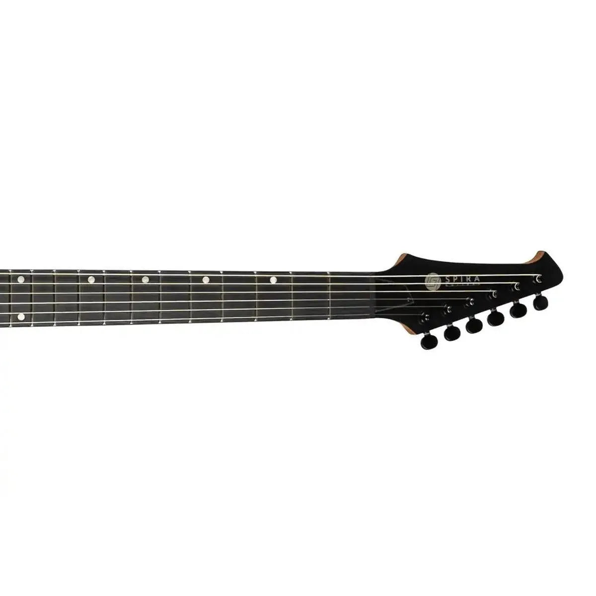 Spira T-400 MBK electric guitar headstock and fretboard with satin black finish.