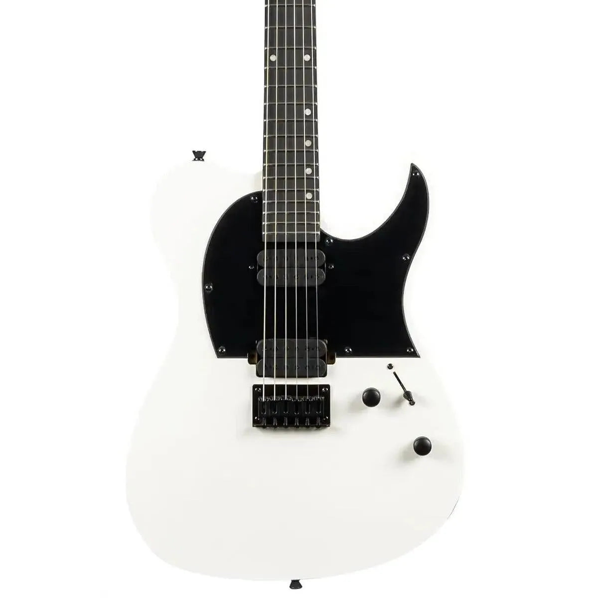 Spira T-400 MWH Satin White solid body electric guitar with black pickguard and hardware.