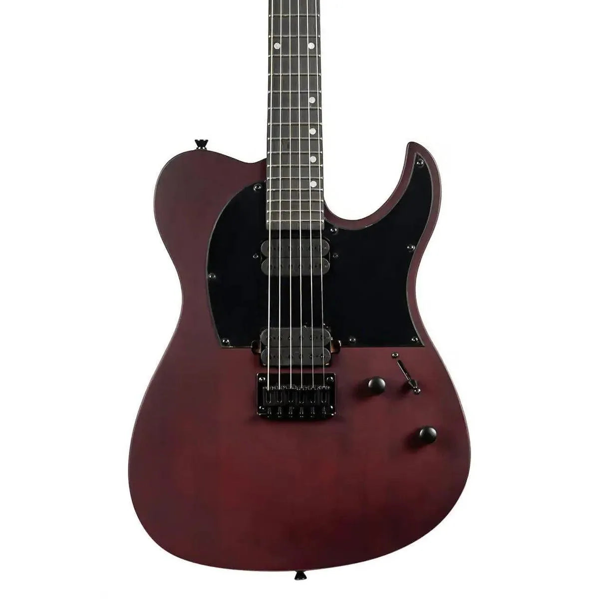 Spira T-400 MWR Wine Red solid body Telecaster electric guitar with black pickguard and hardware.