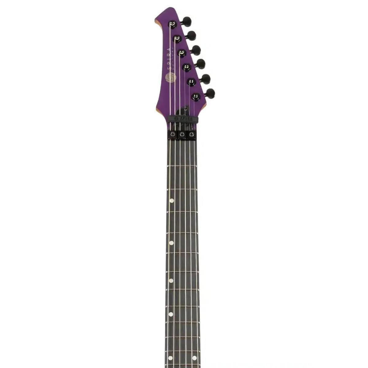 Spira T-420 PP Telecaster electric guitar headstock and fretboard in metallic purple.