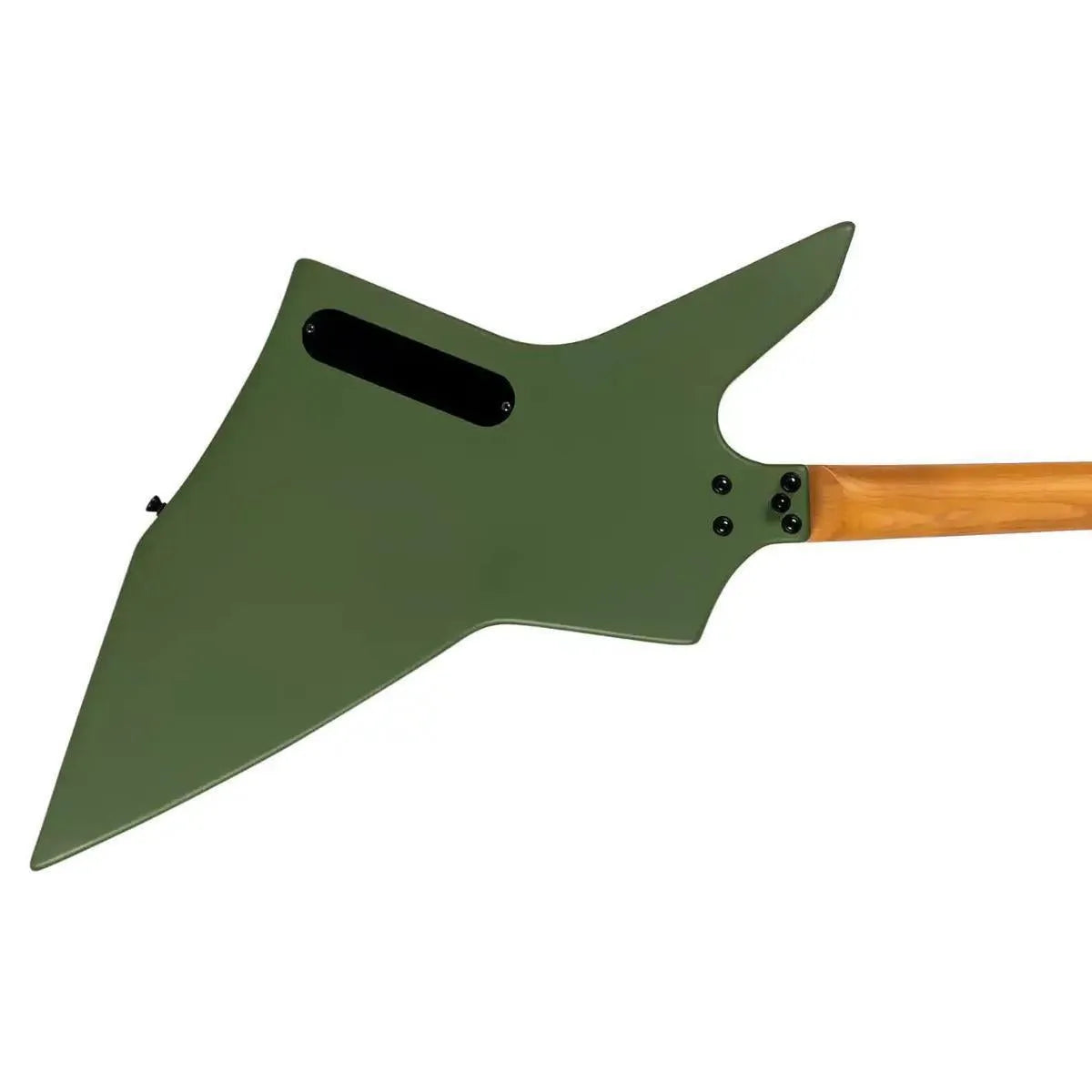 Spira X-400 MGR satin green offset electric guitar, back view with roasted maple neck.