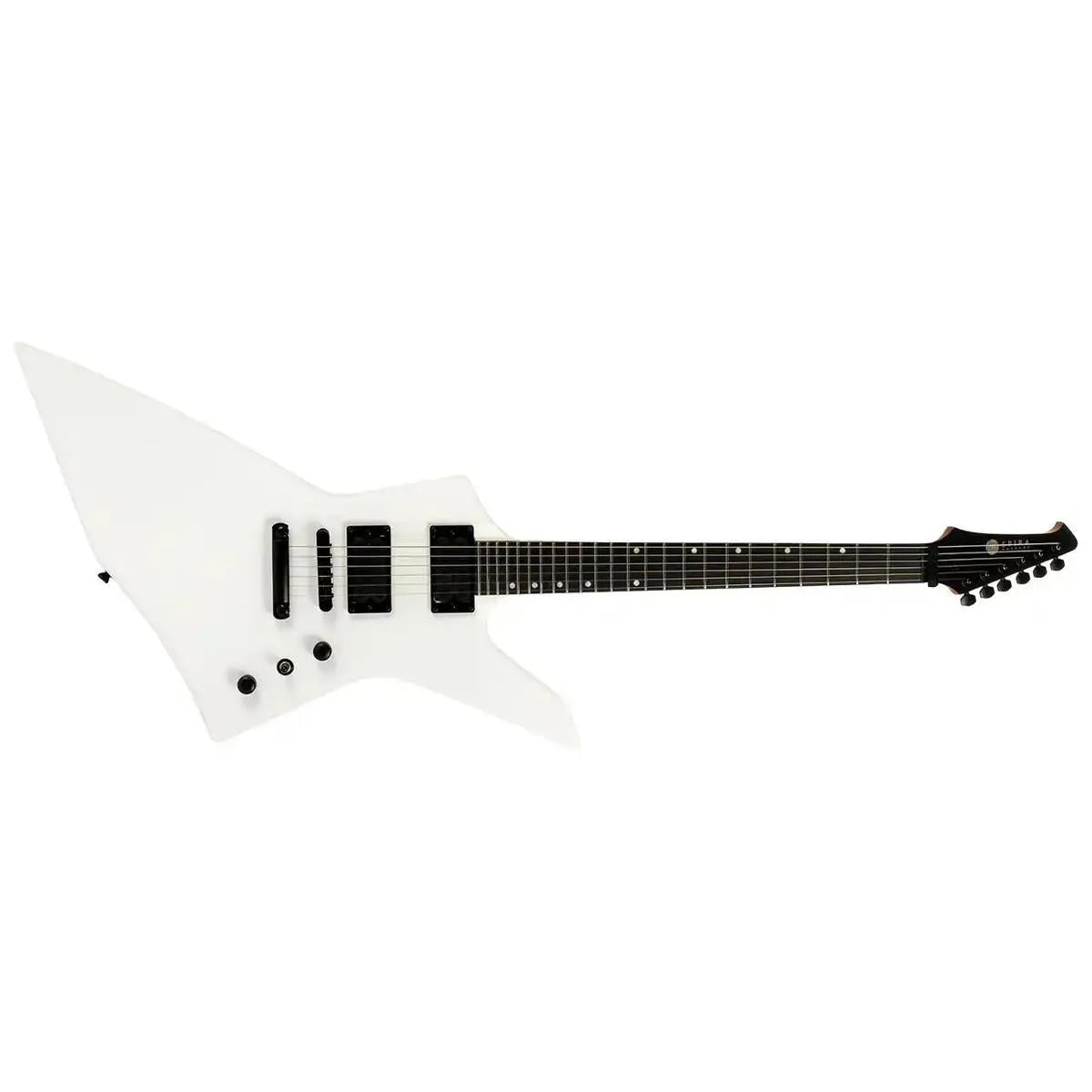Spira X-400 MWH satin white solid body offset electric guitar with black hardware.