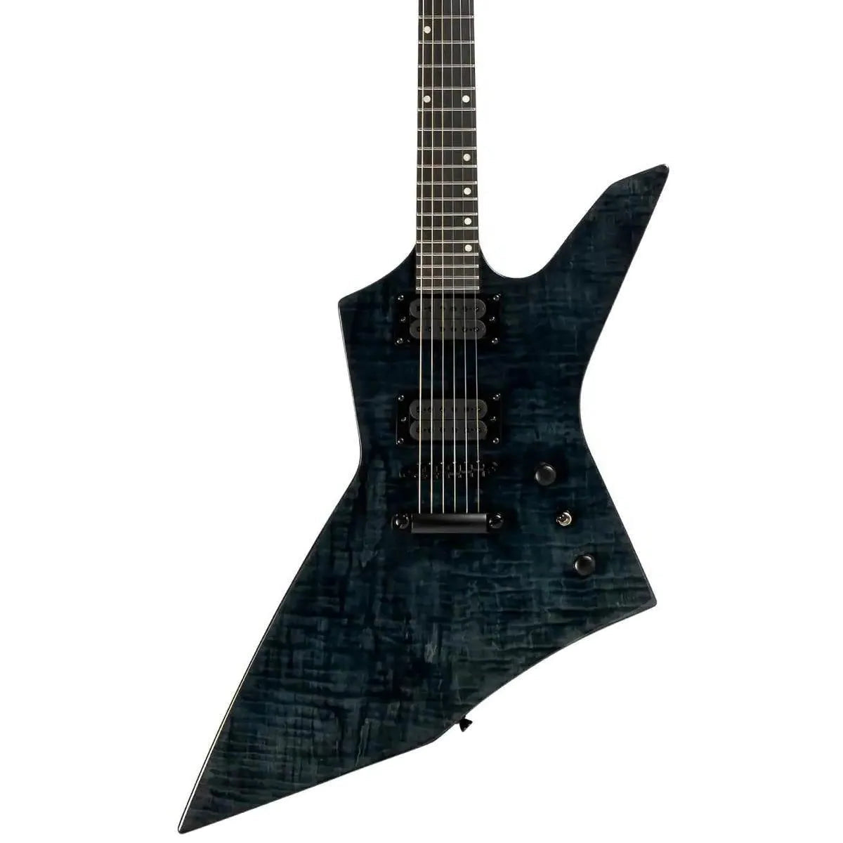 Spira X-500 TBK E electric guitar with translucent black gloss finish, flamed maple top, and black hardware.