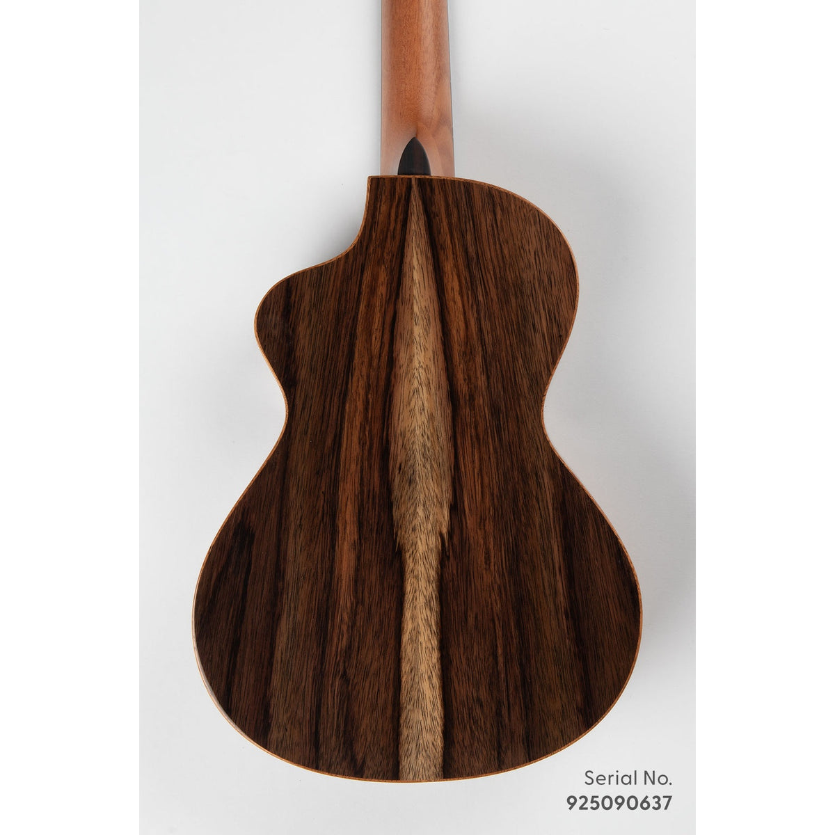 Kala METD-SPR-B Metropolitan Deluxe baritone ukulele, serial 925090637, back view showing the solid rosewood back grain