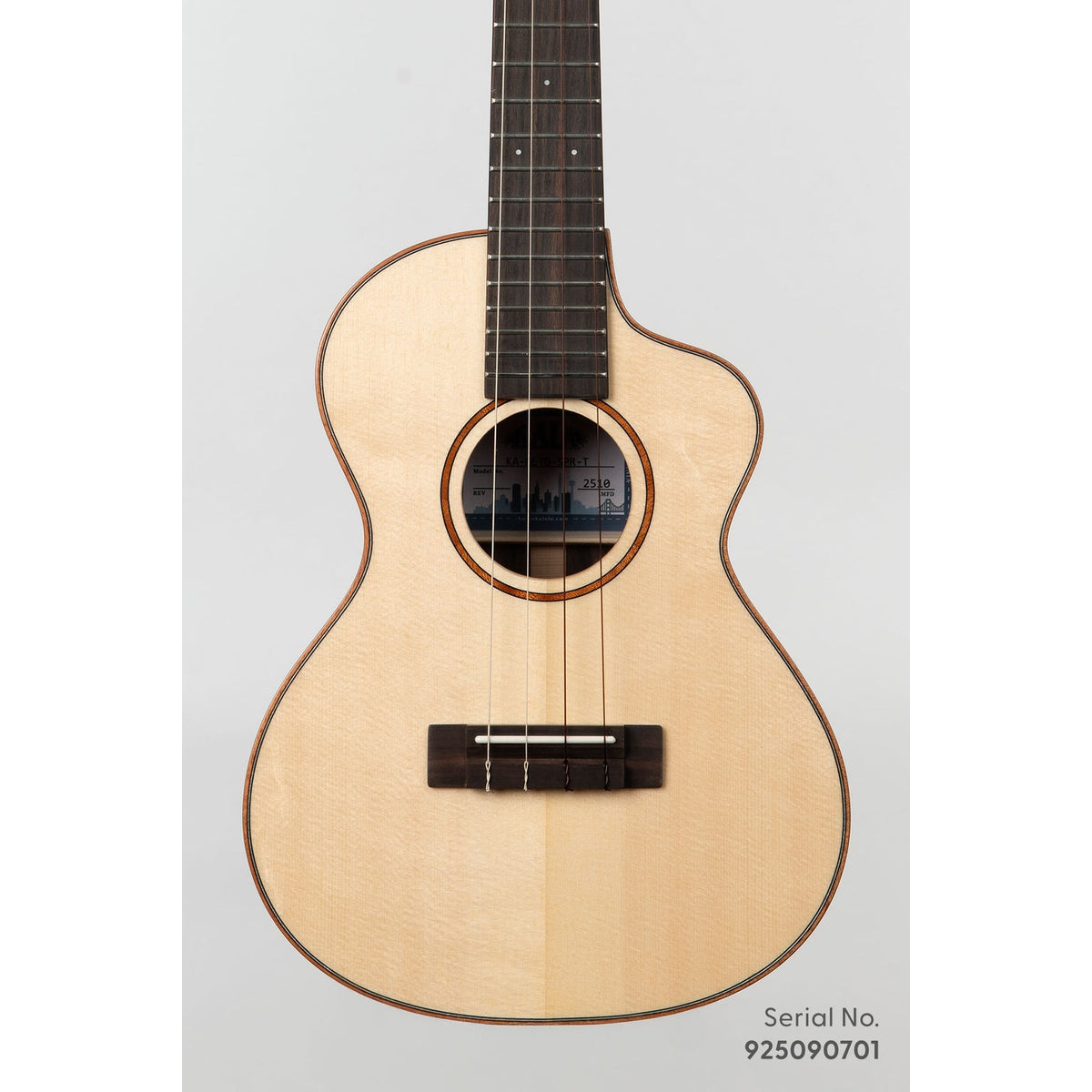Kala METD-SPR-T Metropolitan Deluxe tenor ukulele, serial 925090701, front view showing the solid spruce top and mahogany rosette