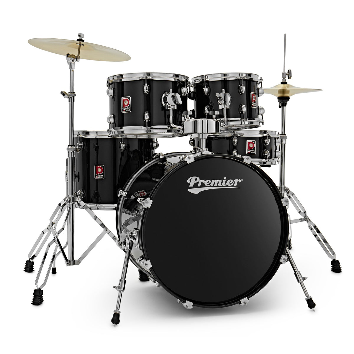 Premier Revolution PR20-5DKBKW 20 inch 5-piece drum kit in black with chrome hardware, cymbals and black bass drum head