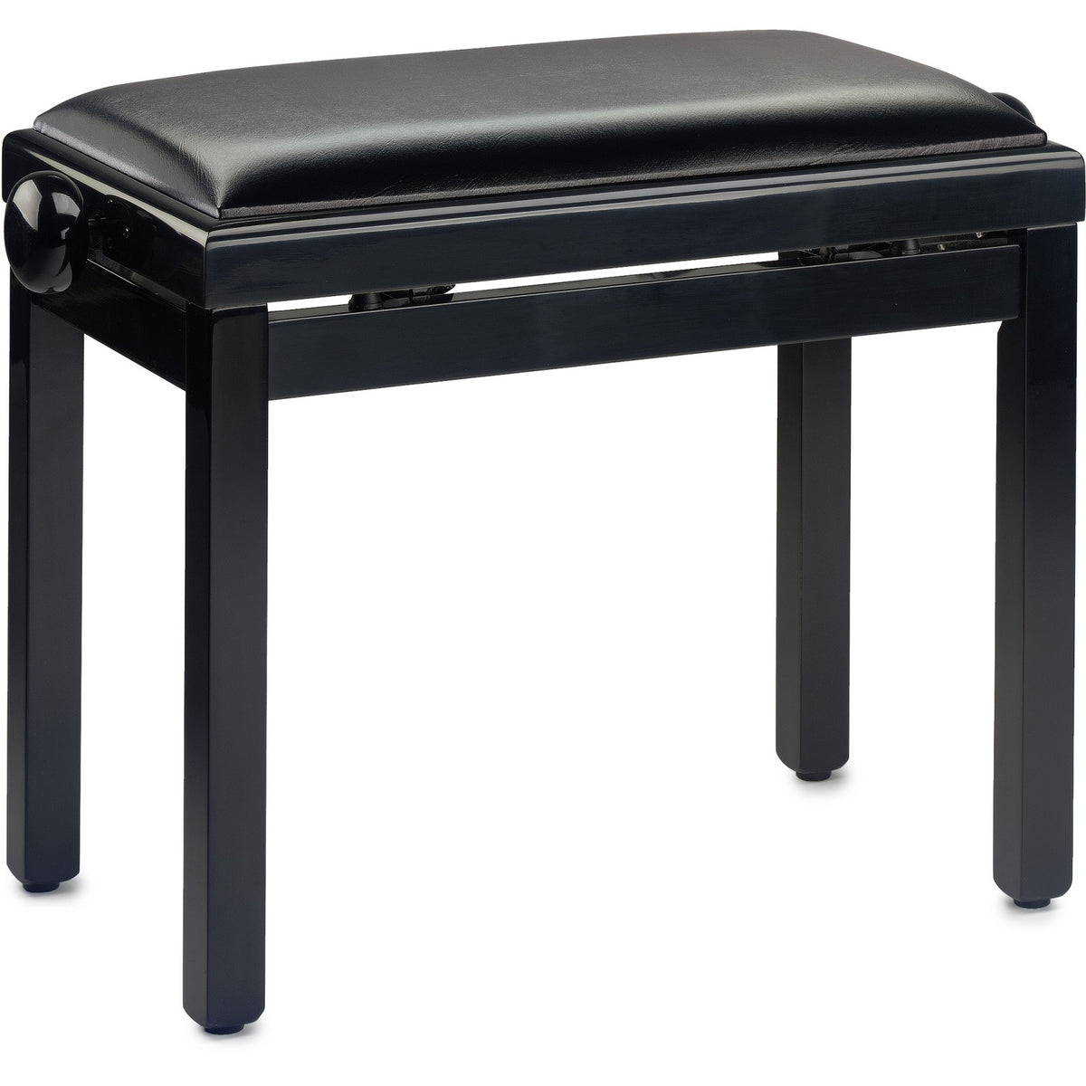 Stagg PB39 BKP SBK highgloss black piano bench with a black vinyl top and side adjustment knob