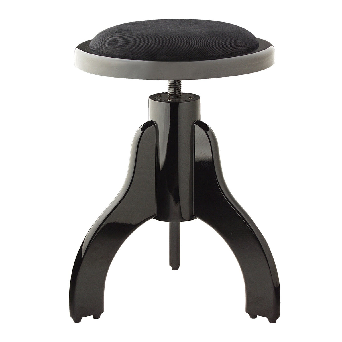 Stagg PS35 BKP VBK piano stool with a highgloss black screw-adjustable wooden base and round black velvet seat