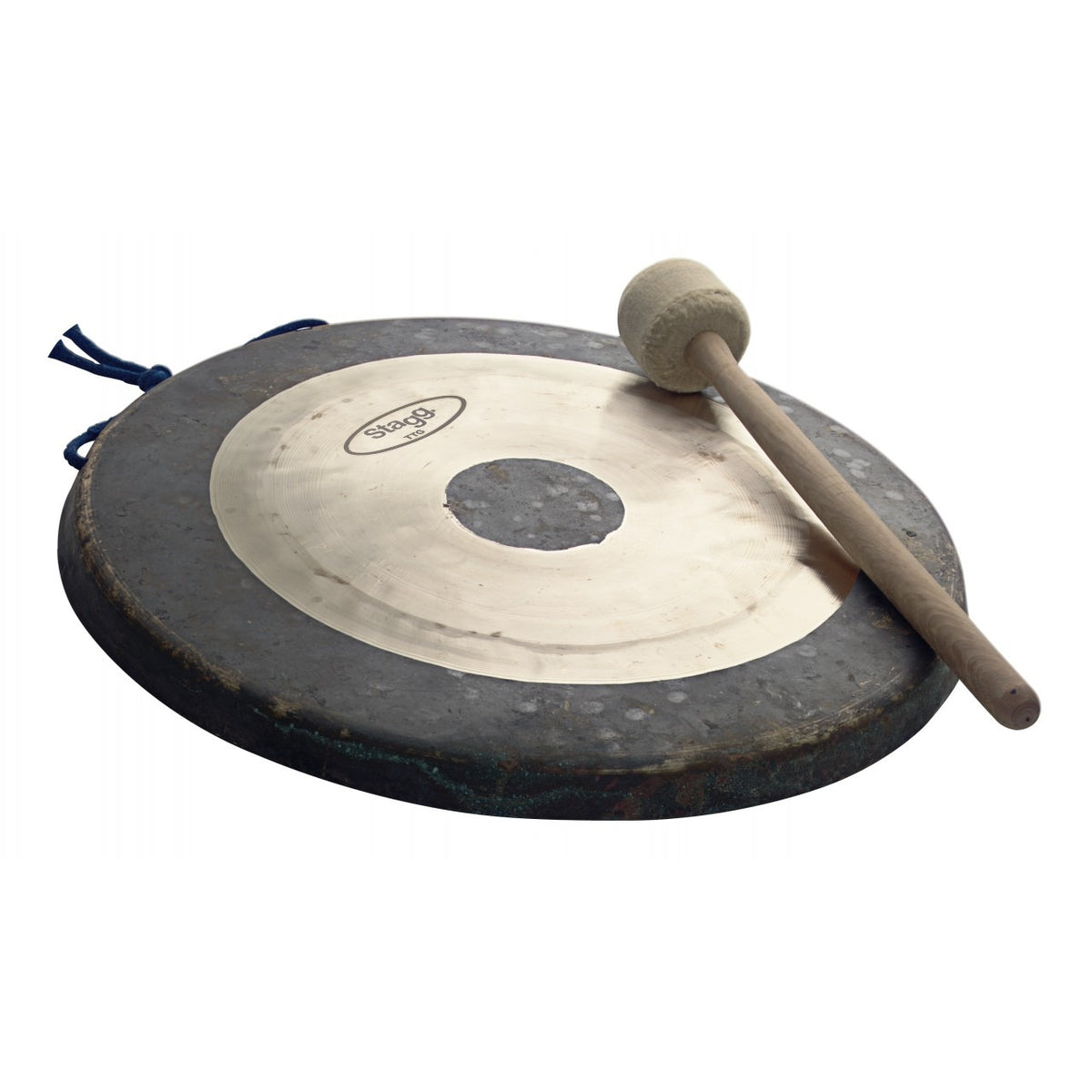 Stagg TTG-32 32-inch tam tam gong with dark hammered rim, bright polished center and a felt-headed beater