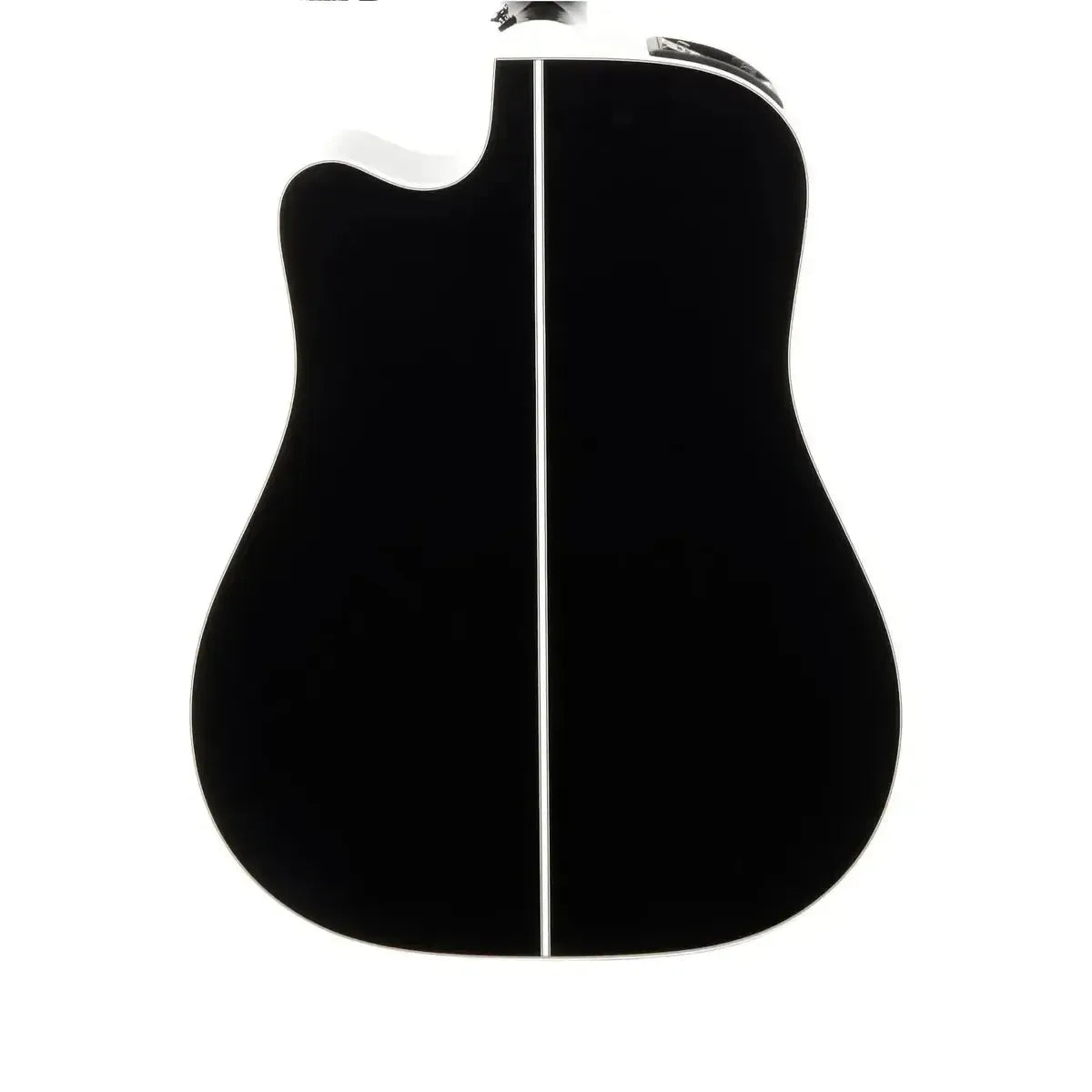 Takamine EF341SC acoustic-electric guitar back, gloss black with white binding and center stripe.
