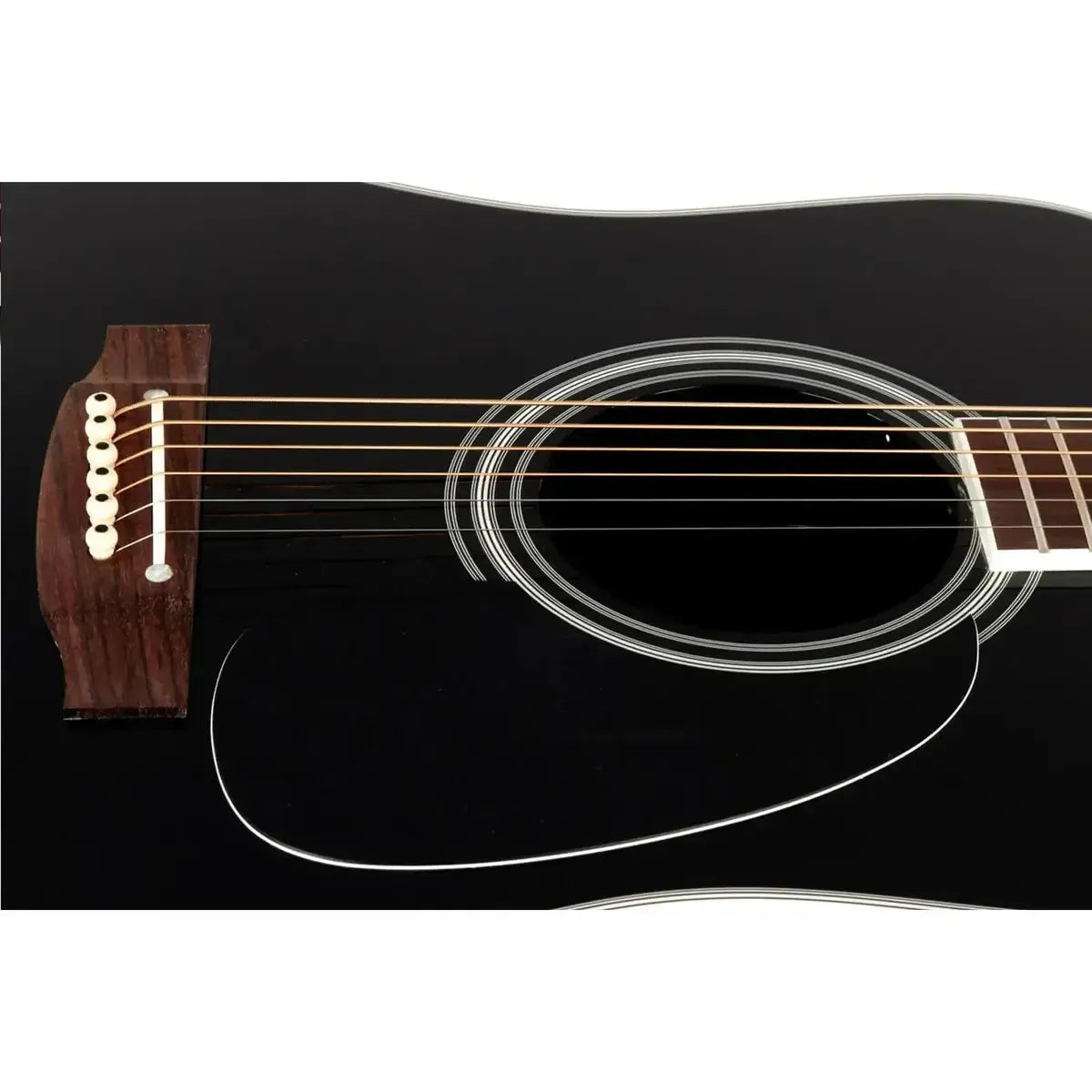 Takamine EF341SC acoustic-electric guitar body with gloss black finish, cedar top, and rosewood bridge.