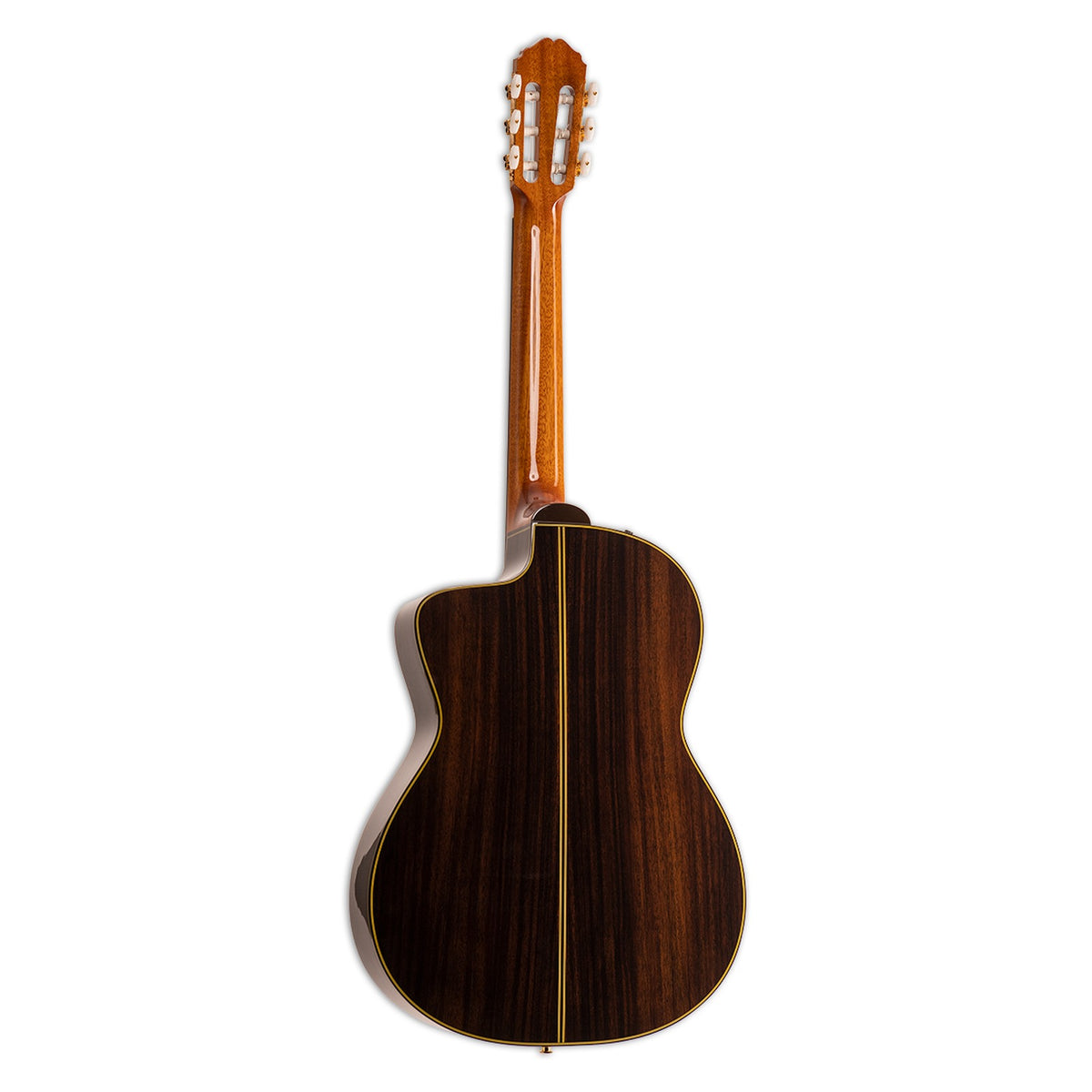 Full back view of the Takamine EH5C showing the mahogany neck and the rosewood back.