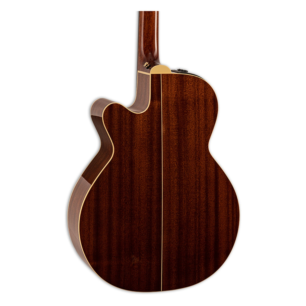 Back of the Takamine FSF40C body showing the solid sapele back and the heel of the mahogany neck.