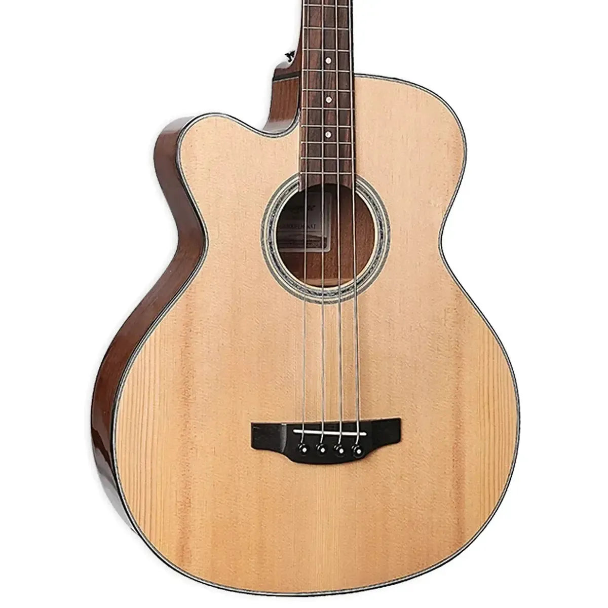 Takamine GB30CE LH NAT acoustic-electric bass with natural finish, solid spruce top, and Venetian cutaway.