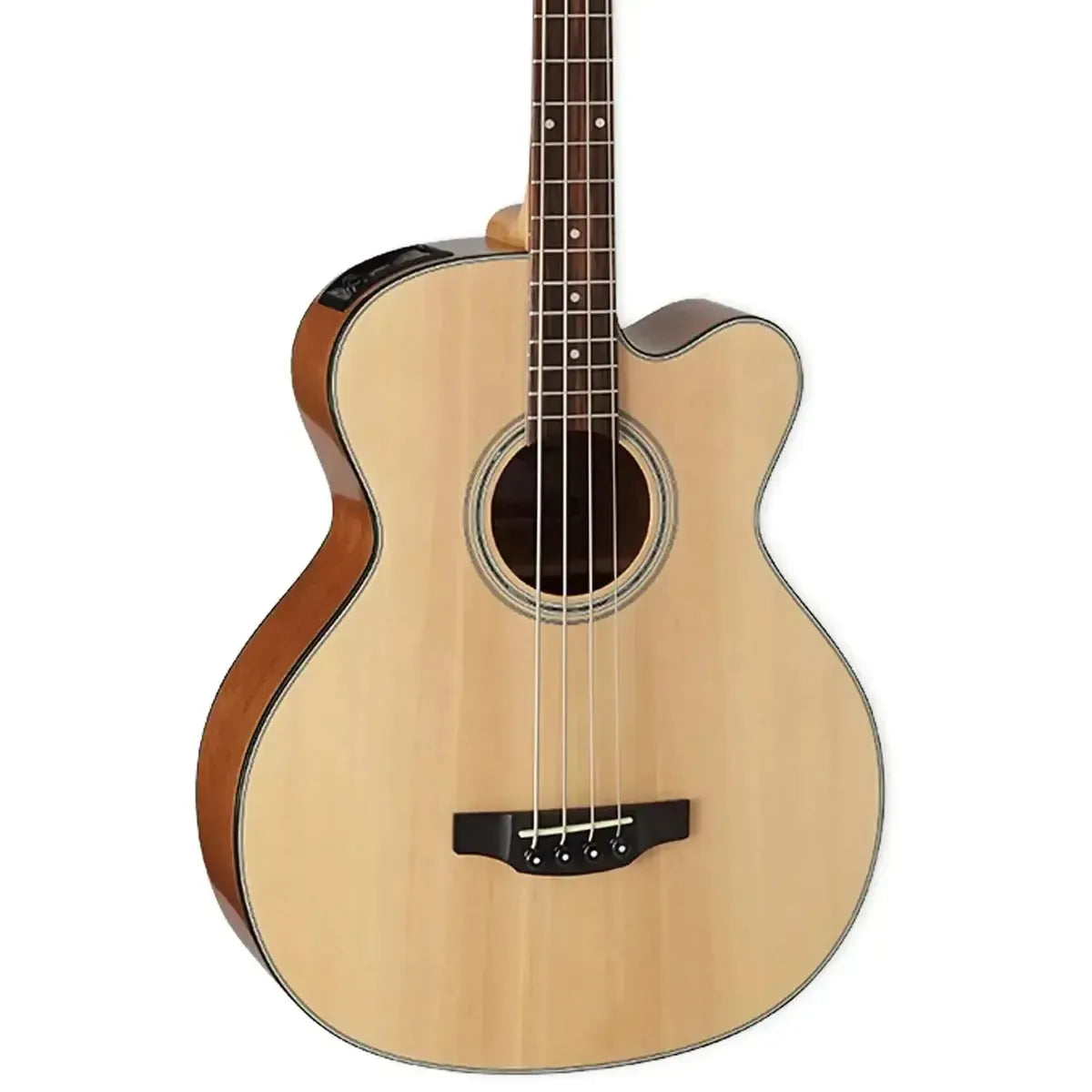 Takamine GB30CE NAT acoustic-electric bass with natural spruce top, mahogany back, and Venetian cutaway.