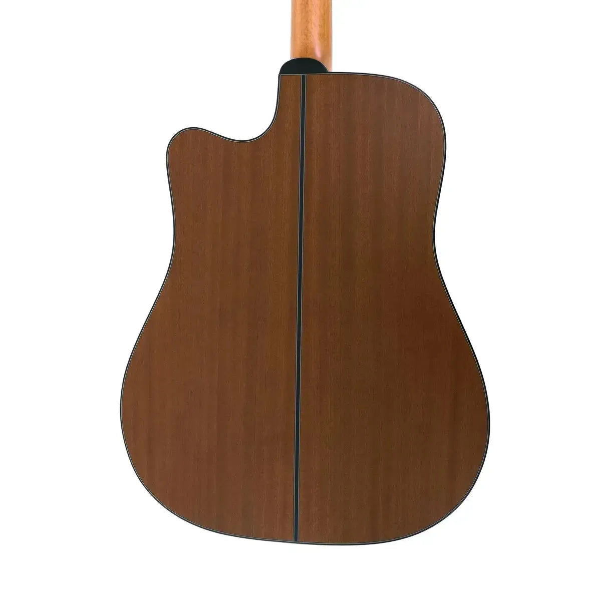 Back of a Takamine GD11MCE NS acoustic electric guitar, showing its natural sapele wood finish.