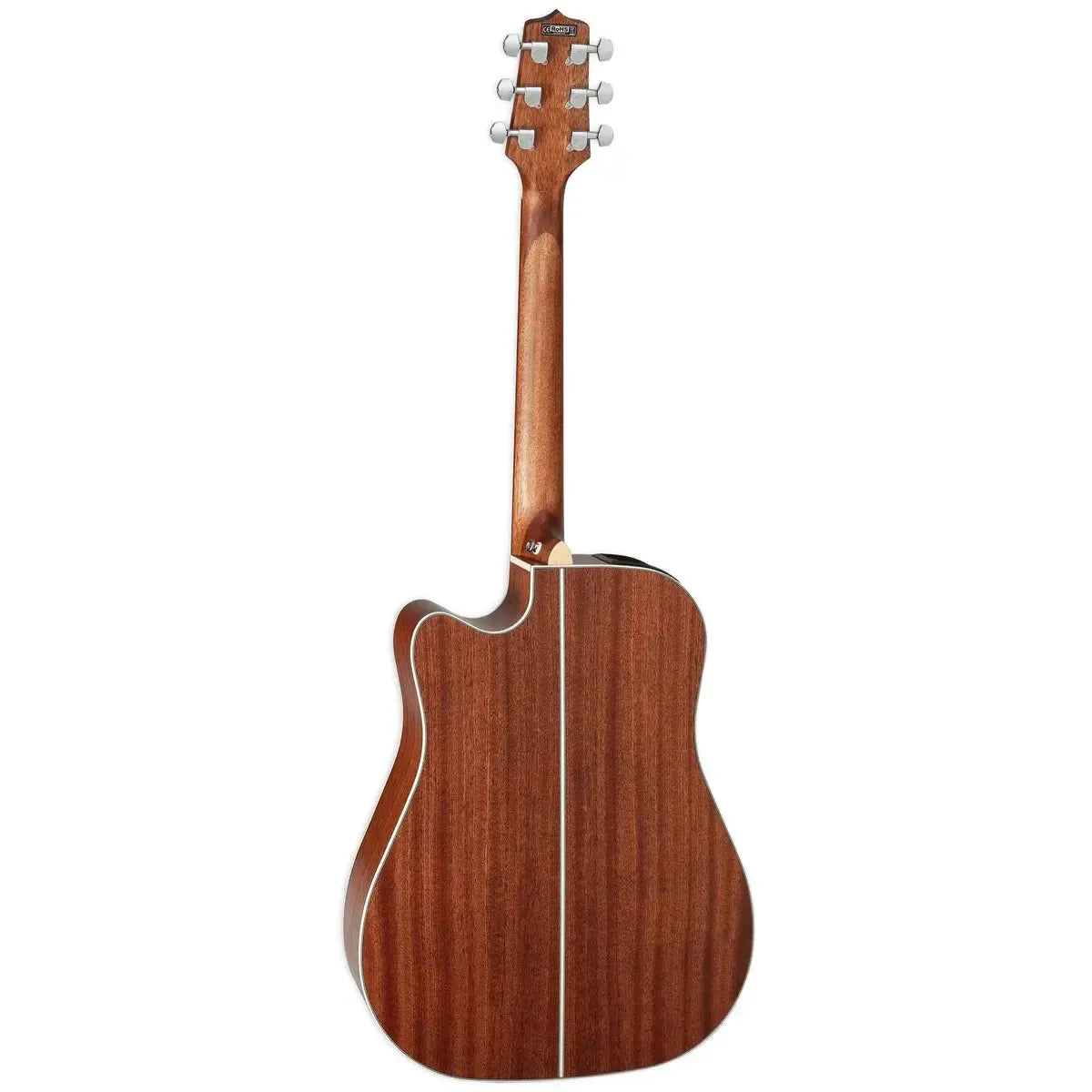 Back of a Takamine GD20CE NS Dreadnought Cutaway Acoustic-Electric Guitar in natural satin finish.
