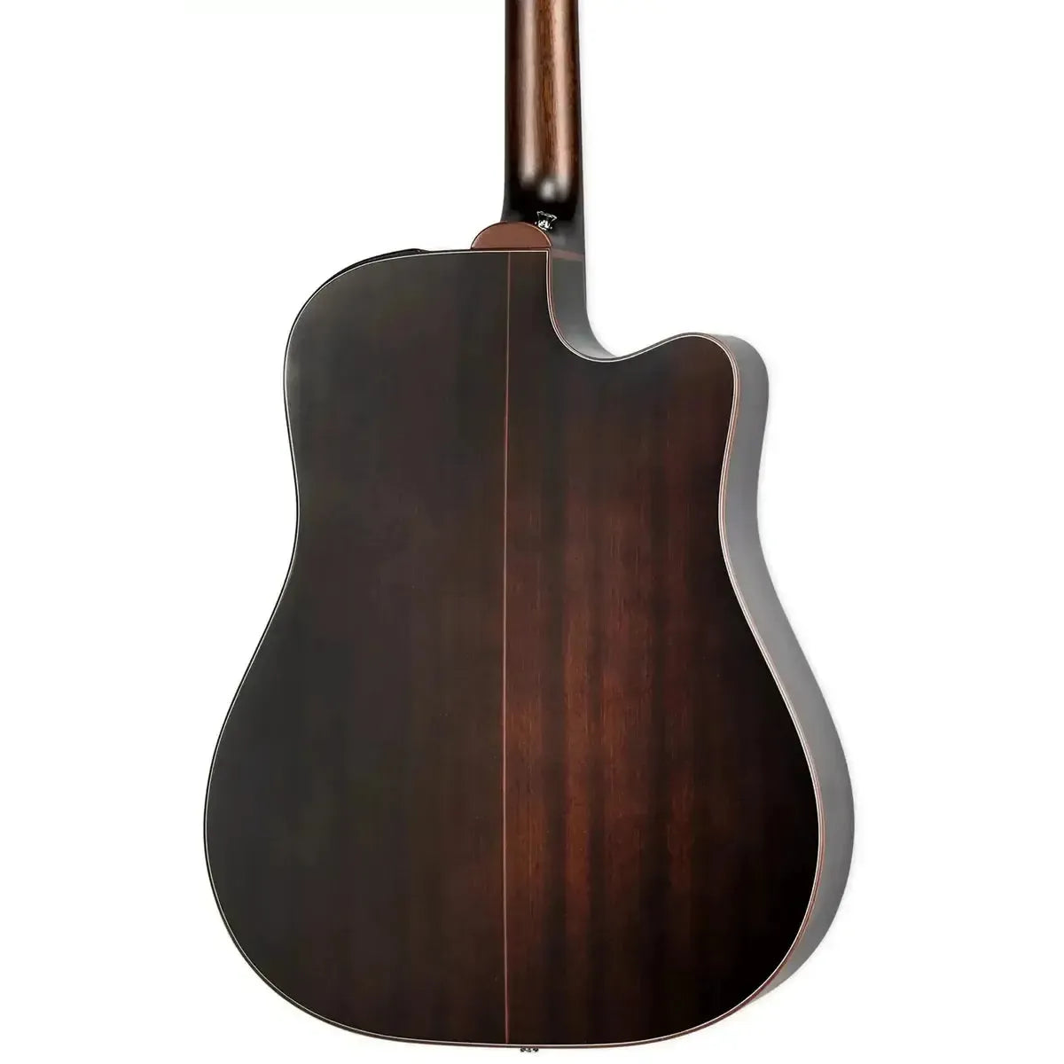 Back of a left-handed Takamine GD21CELH Dreadnought Cutaway Acoustic-Electric Guitar in Satin Molasses.