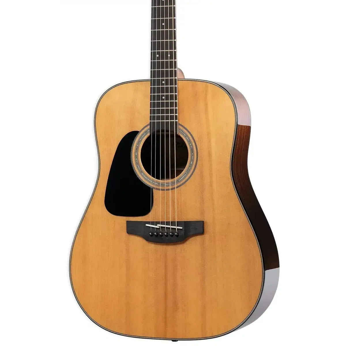 Takamine GD30-LH Natural left-handed acoustic dreadnought guitar with spruce top and black pickguard.