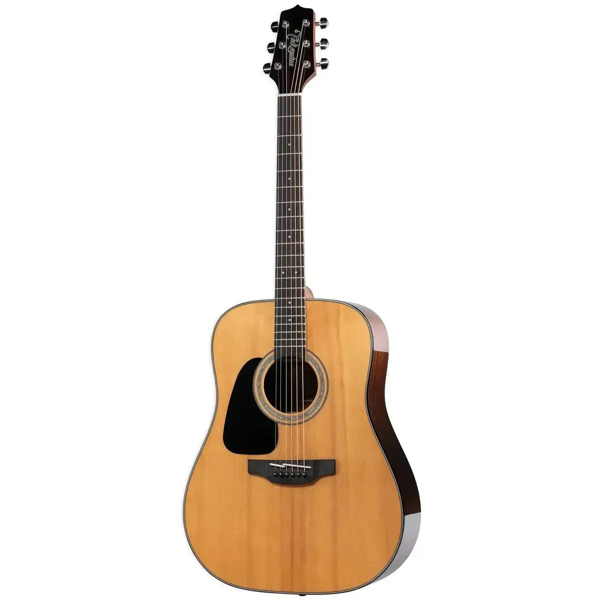 Takamine GD30-LH dreadnought acoustic guitar with natural spruce top, mahogany back, and black pickguard.