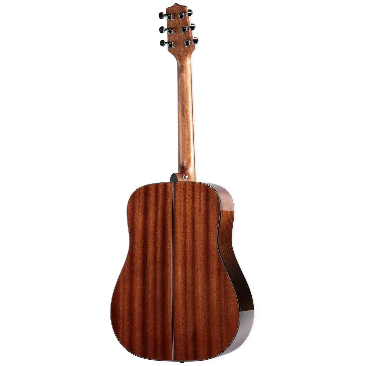 Back view of a left-handed Takamine GD30-LH dreadnought acoustic guitar with natural mahogany finish.