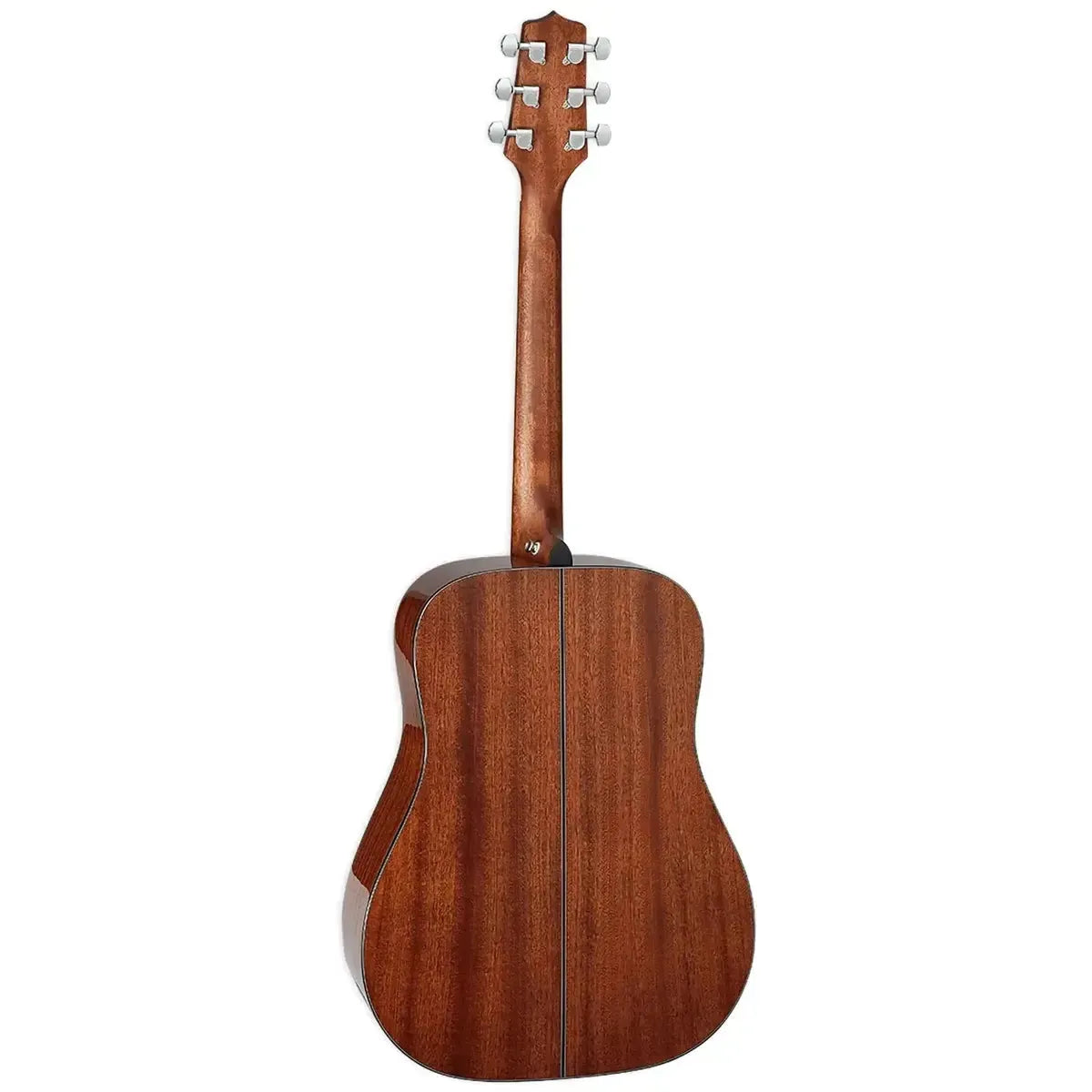 Back view of a natural mahogany Takamine GD30 dreadnought acoustic guitar with a smooth finish.