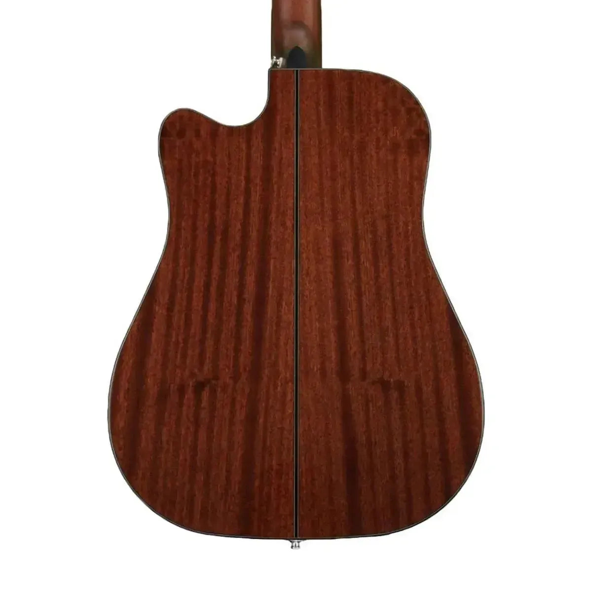 Back of a natural Takamine GD30CE-12 12-string acoustic electric guitar with a cutaway.