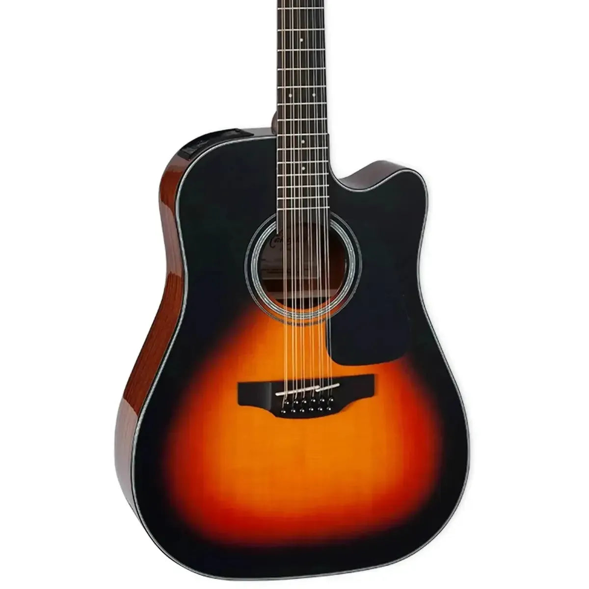 Takamine GD30CE-12 12-string acoustic-electric guitar with brown sunburst finish and cutaway body.