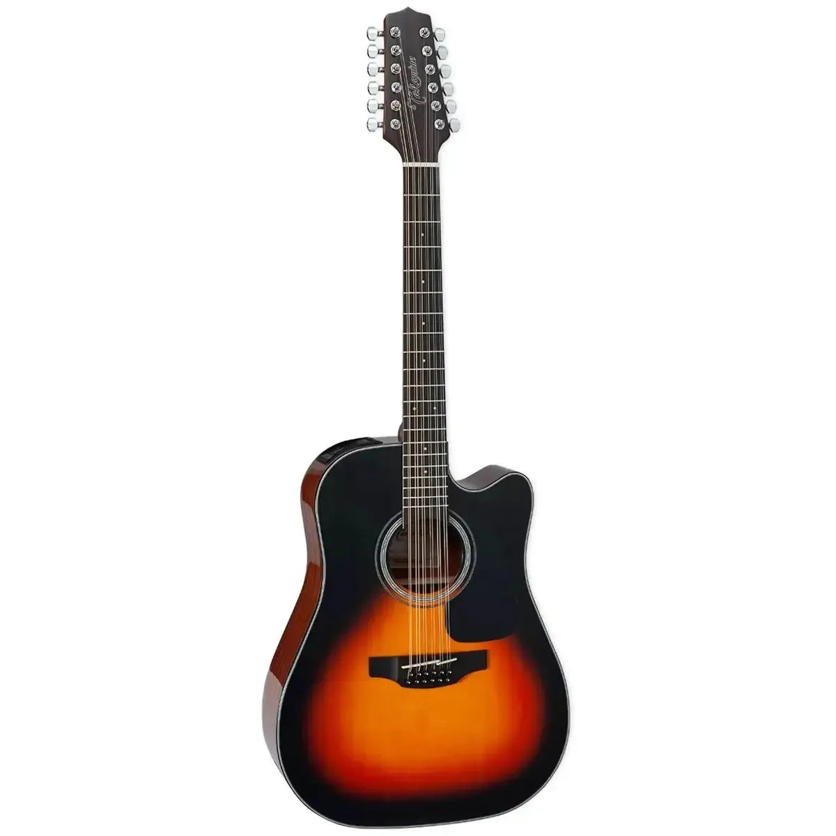 Takamine GD30CE-12 12-string acoustic-electric guitar in brown sunburst with cutaway.