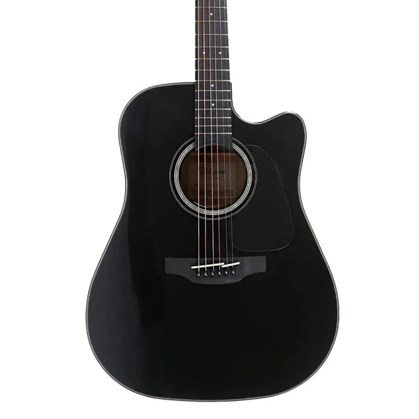 Takamine GD30CE-BLK black acoustic-electric dreadnought guitar with pearloid rosette and pickguard.
