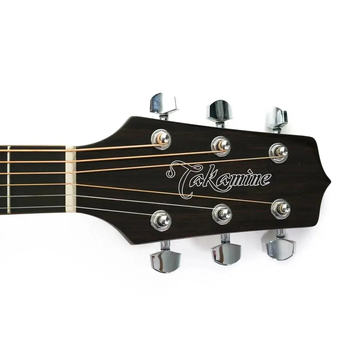 Takamine GD30CE Natural acoustic electric guitar headstock with chrome tuners and white logo.