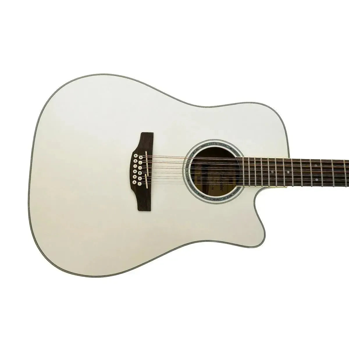 Takamine GD37CE-12 PW 12-string acoustic-electric guitar in gloss pearl white with abalone rosette.