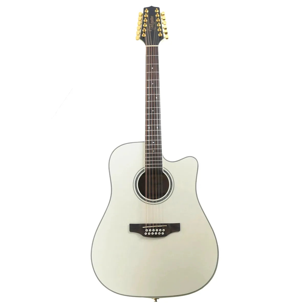Takamine GD37CE12-PW Pearl White 12-string acoustic-electric dreadnought guitar with gold hardware.