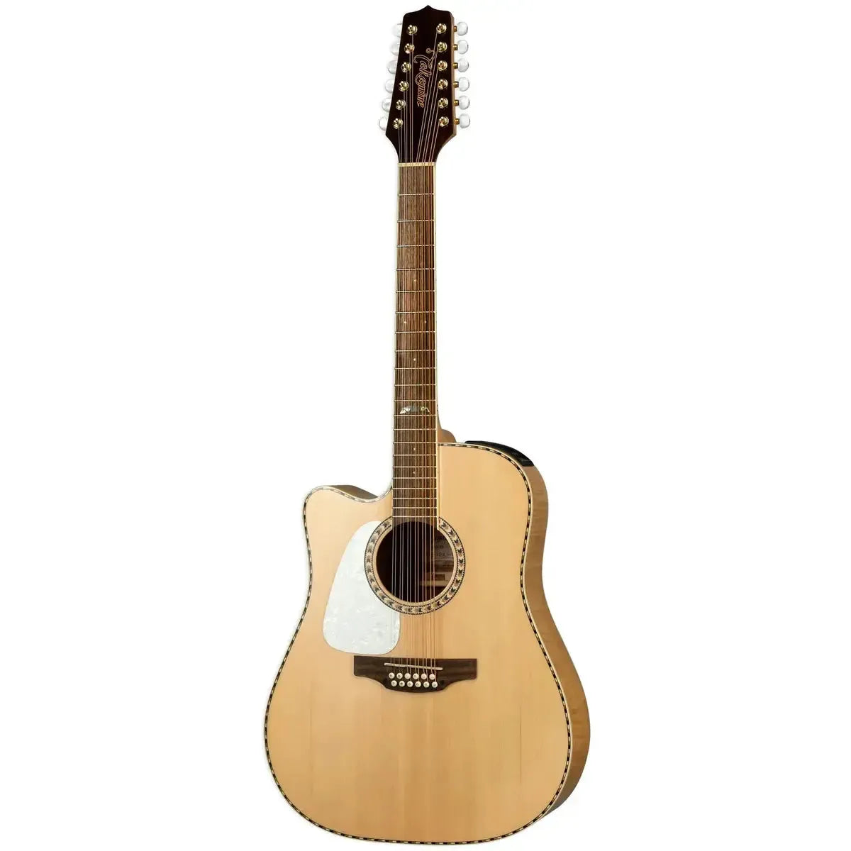 Takamine GD74CE-12ULH left-handed 12-string acoustic-electric guitar with natural spruce top and cutaway.