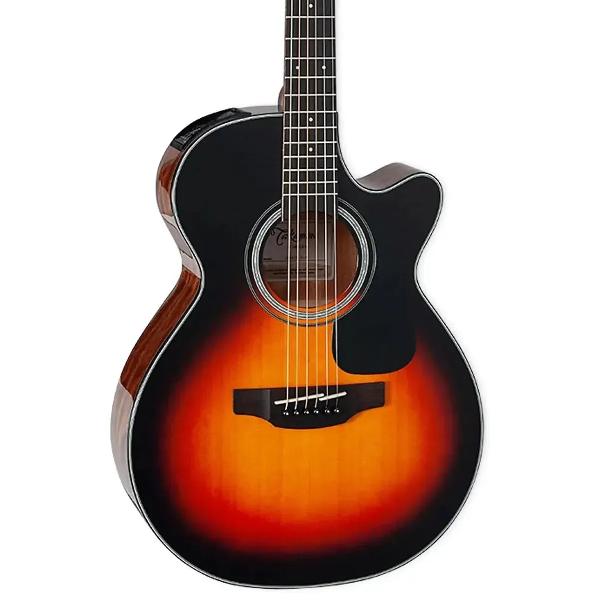 Takamine GF30CE BSB FX cutaway acoustic-electric guitar in brown sunburst with black pickguard.