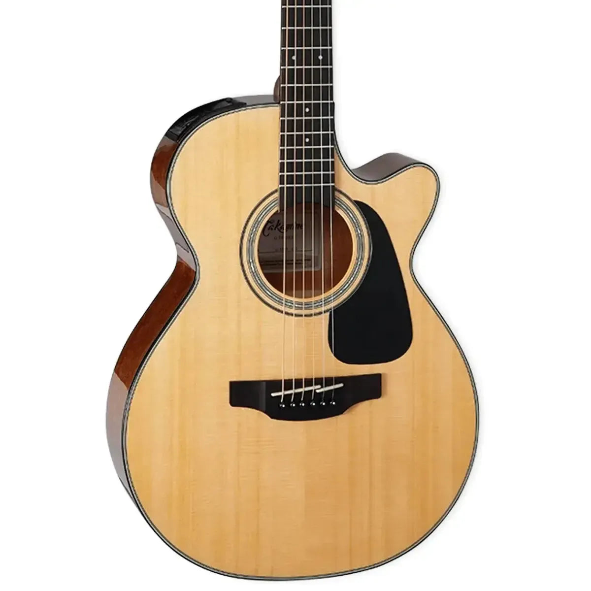 Takamine GF30CE NAT FX cutaway acoustic-electric guitar with natural spruce top and black pickguard.