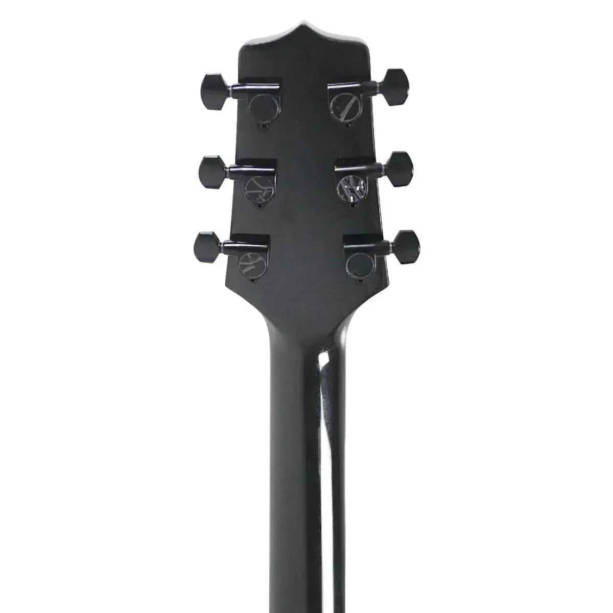 Takamine GF49CE-CB Cosmic Black Sparkle acoustic-electric guitar headstock and neck, rear view.