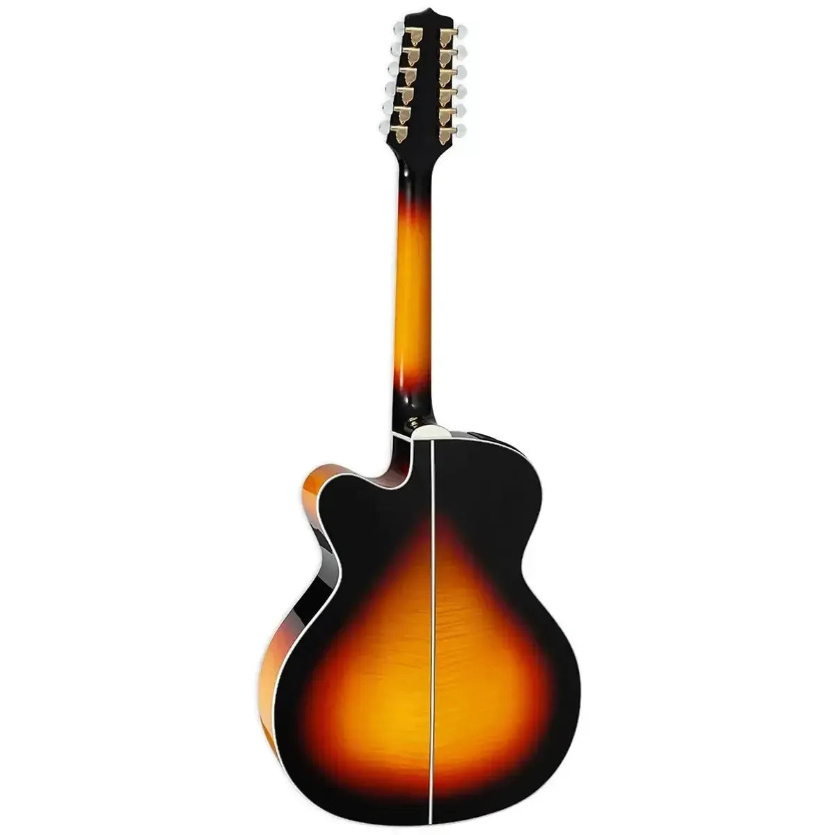 Takamine GJ72CE-12 BSB 12-string acoustic-electric guitar, brown sunburst flame maple back and sides.