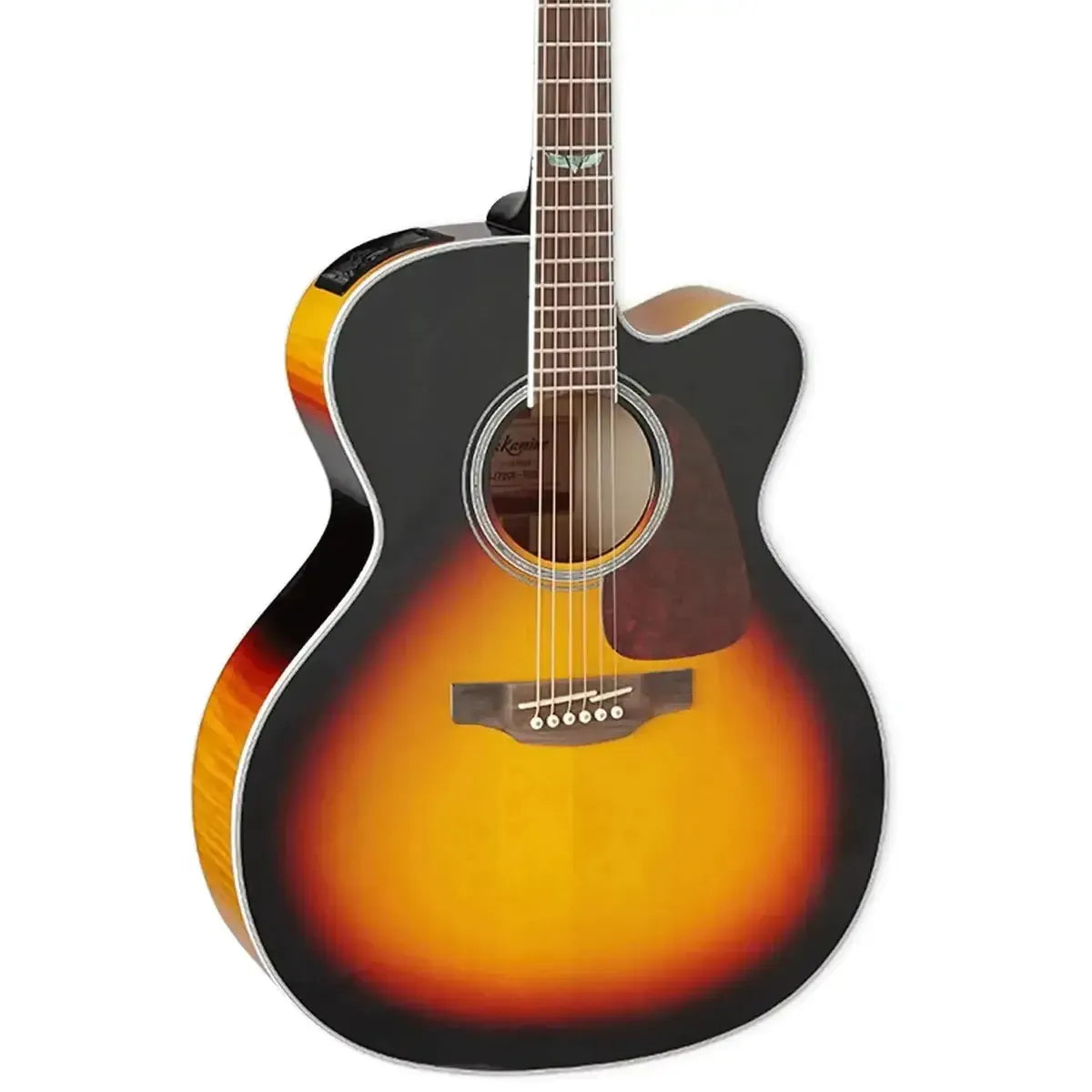Takamine GJ72CE BSB acoustic-electric guitar with brown sunburst finish and cutaway body.